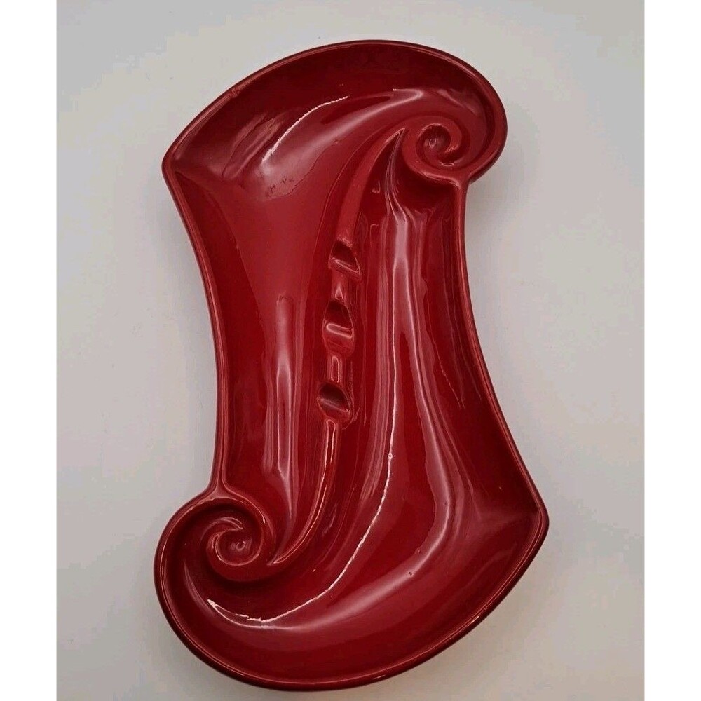 Vtg Royal Haegar MCM Red Atomic Style Ceramic Ashtray Brush Holder READ